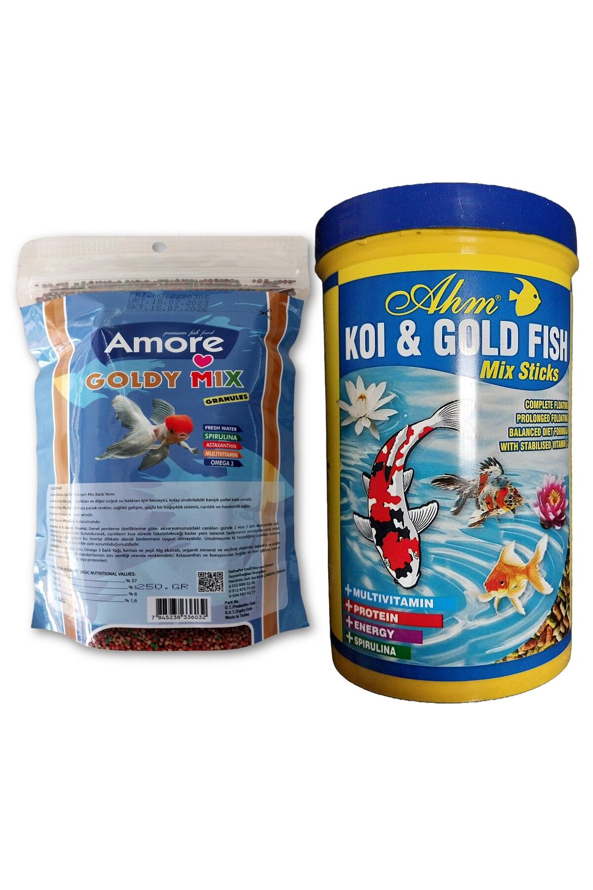 Amore Goldy Mix %37 Protein 250 Gr Easy-fill-pack Poşet, 1000ml Ahm Koi Mix Pond Sticks Balık Yemi