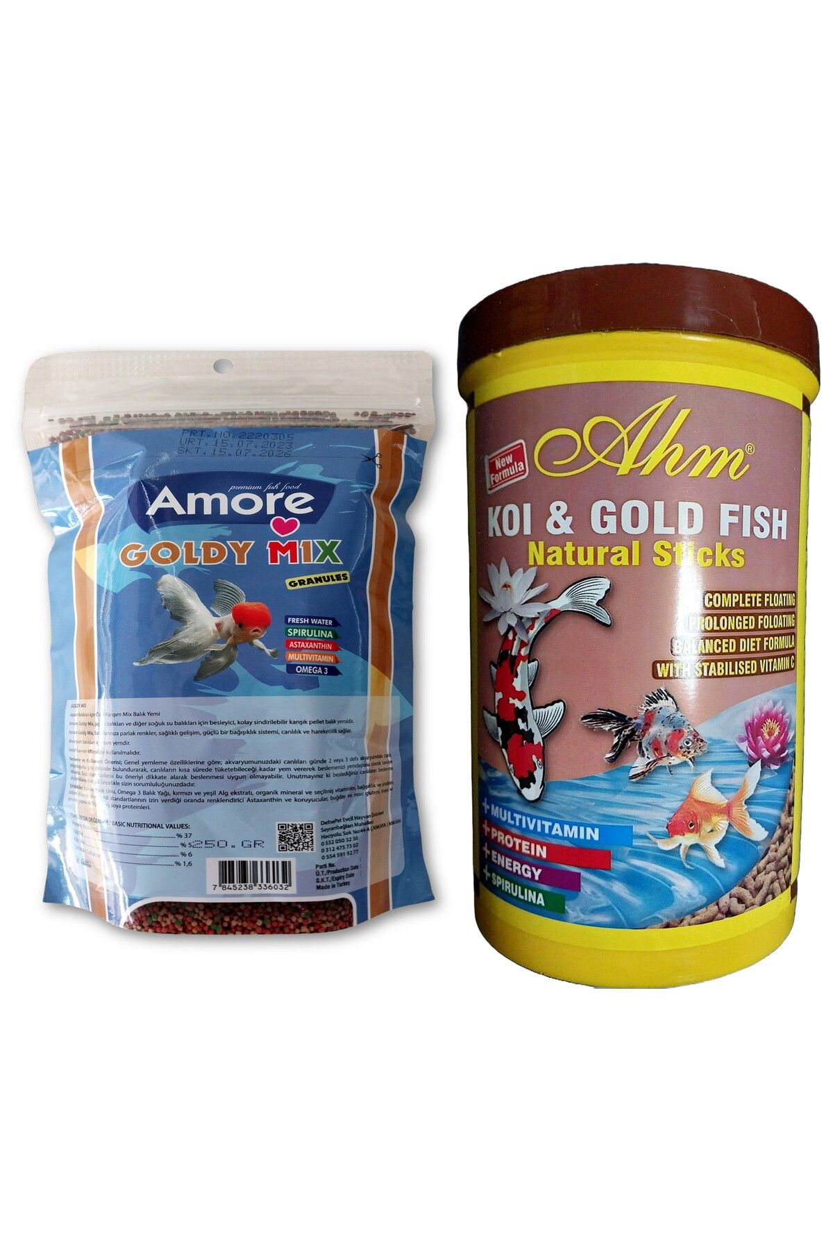 Amore Goldy Mix %37 Protein 250 Gr Easy-fill-pack Poşet, 1000ml Ahm Koi Naturel Pond Sticks Balık Yemi