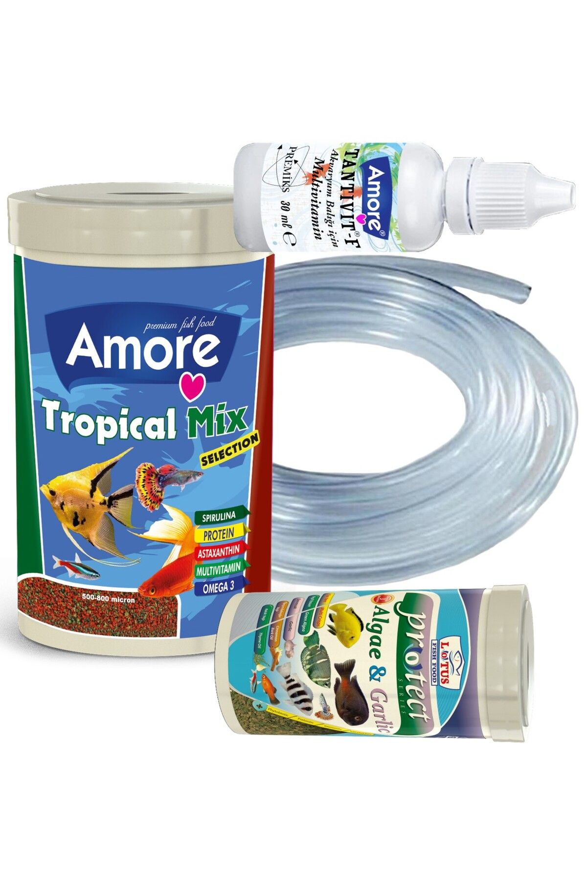 Amore Tropical Mix Selection 1000ml, Algae Garlic 100ml Balık Yemi, Hava Hortumu, Multivitamin