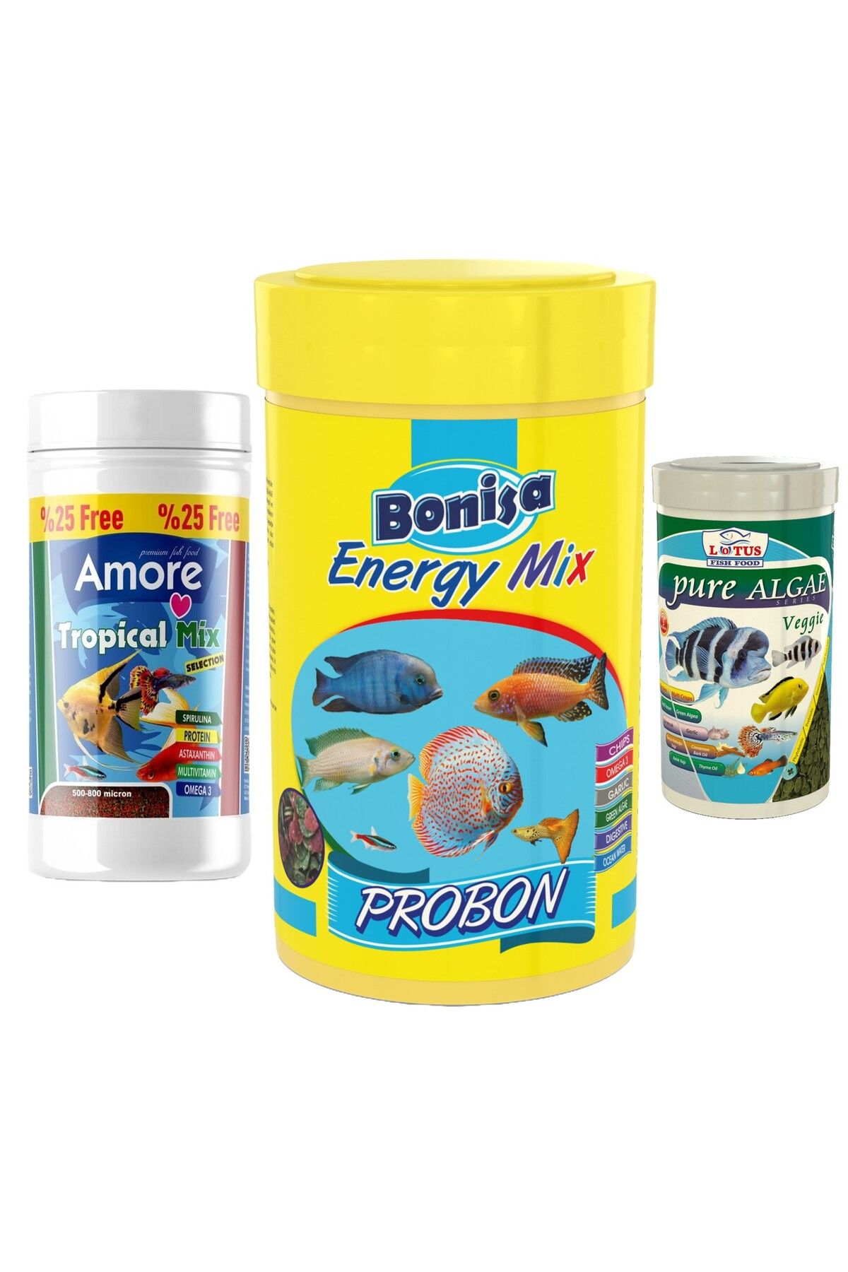 Tropical Mix Selection 125ml, Bonisa Energy Mix 250ml, Pure Algae Pro 100ml Tropik Balik Yemi Set