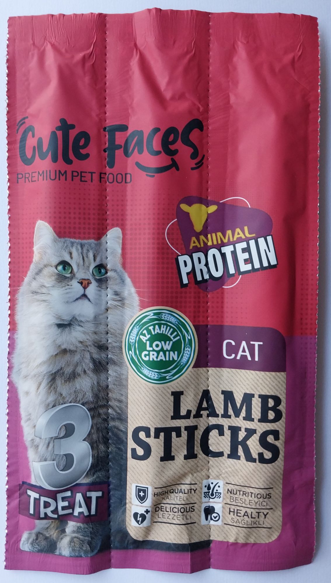 Cute Faces Kuzu Etli 3lü Kedi ödül çubuğu Cat Lamb Sticks