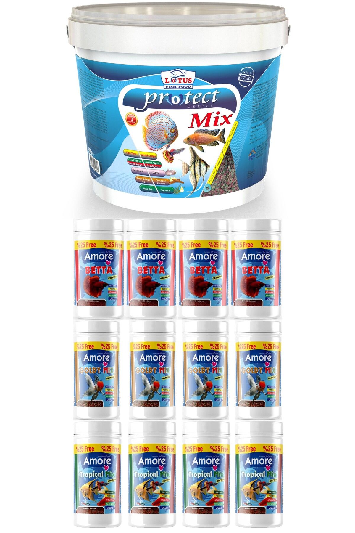 Lotus Protect Mix 2.4kg Pro Chips 48-protein Pre Biyotik Kova Balık Yemi,betta-goldy-tropical- 4x125ml